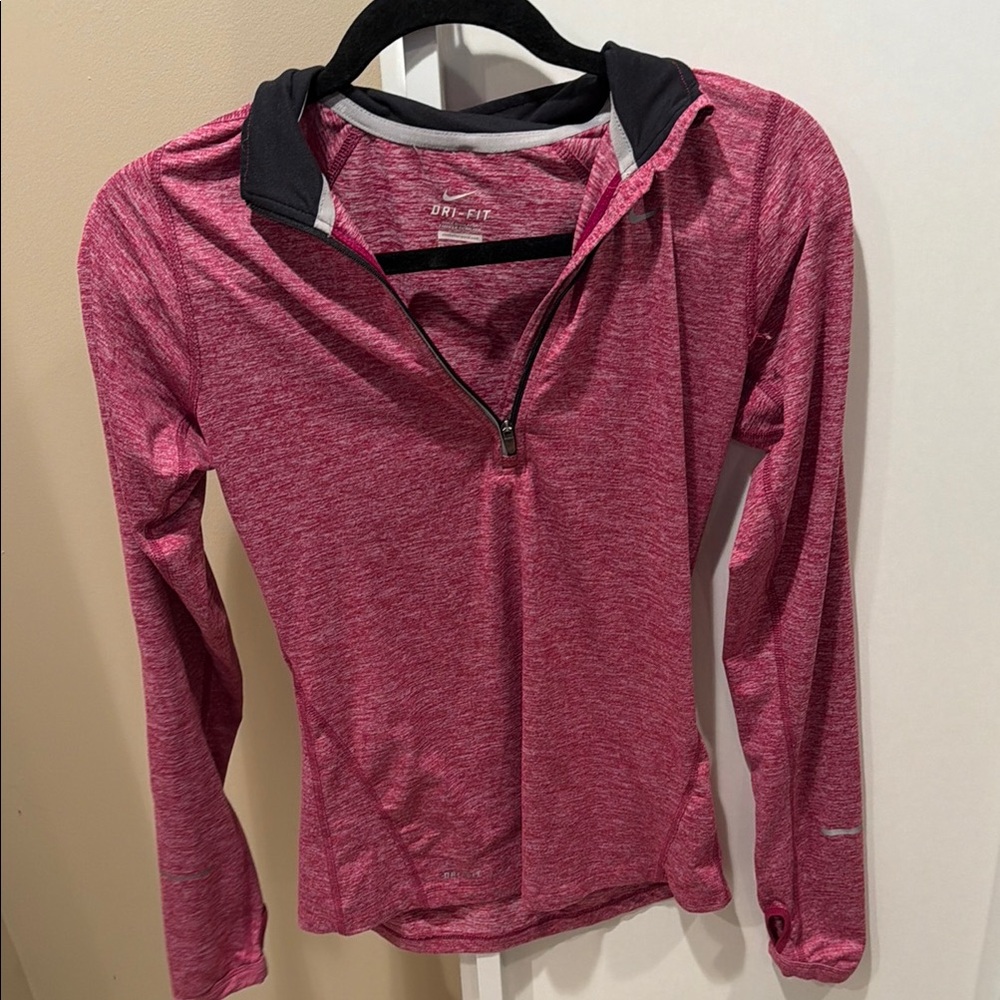 Nike Dri Fit Heathered Pink Long Sleeve Top Collared Sports Size XS Women's
